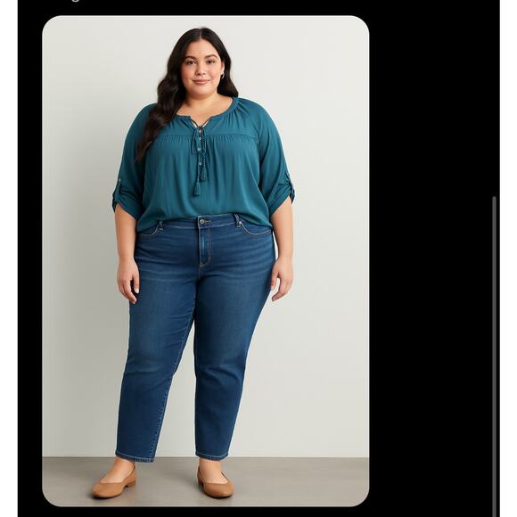 DR2 Teal Peasant Blouse Women’s Size 3X Boho Tassel Tie Long Sleeve Top - Picture 2 of 8